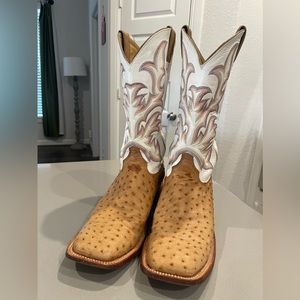 Justin brand men’s full quill Ostrich western boots, size 10 D